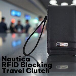 Nautica Black Faux Leather RFID Wallet Clutch Wristlet | Travel Organizer